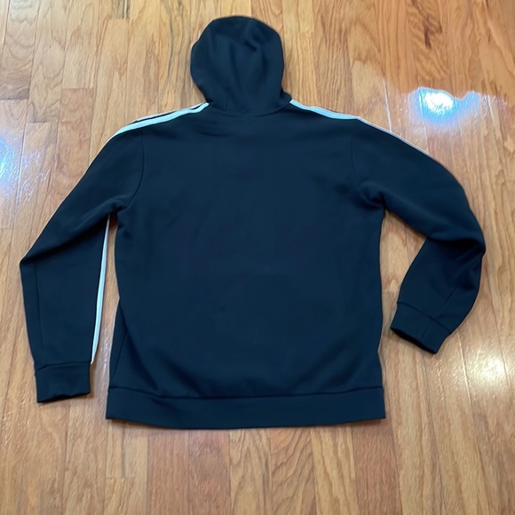 Adidas Mens Large Black Hoodie with Kangaroo Pocket White Stripes - Picture 10 of 13